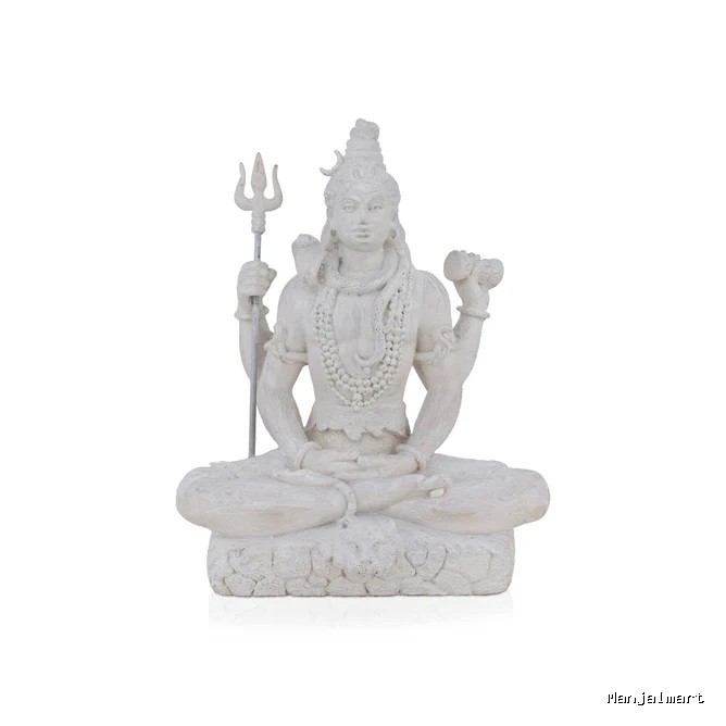 Shiva Statue Sitting On Base - 8 X 6 Inches | Resin Statue/ White Colour Shiv Statue For Home Decor And Pooja