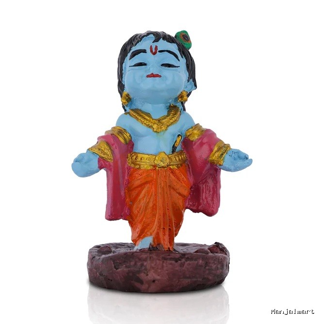 Krishna Murti Standing On Base - 4 X 2.5 Inches | Marble Dust Murti/ Coloured Krishna Idol For Home Decor