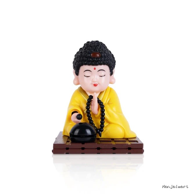 Buddha Statue With Solar Monk - 3.5 X 3 | Resin Statue/ Yellow Buddha Murti Showpiece For Home Decor