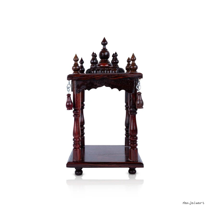Pooja Mandir With Base - 10.5 x 5.5 Inches | Base 5.5x5.5 Inches/ Puja Stand/ Open Type Wooden Temple for Home