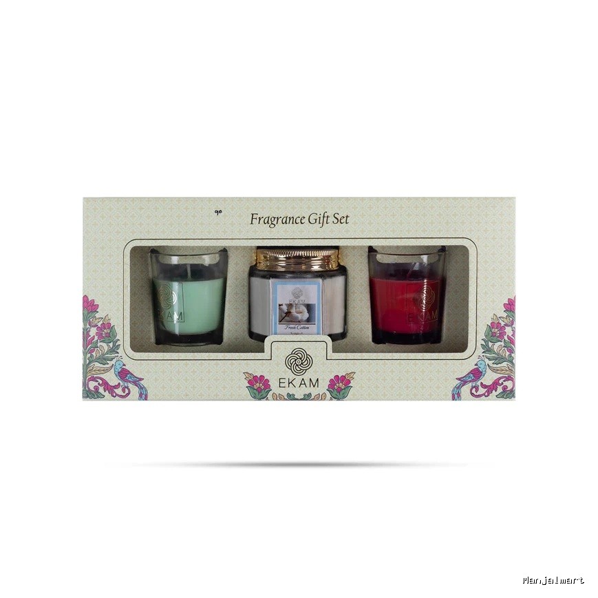 Home Fragrance Gift Set- 3 Pcs | Shot Glass Scented Candle Jar/ Jasmine&Freesia,Rose&Lily,Fresh Cotton For Relaxation