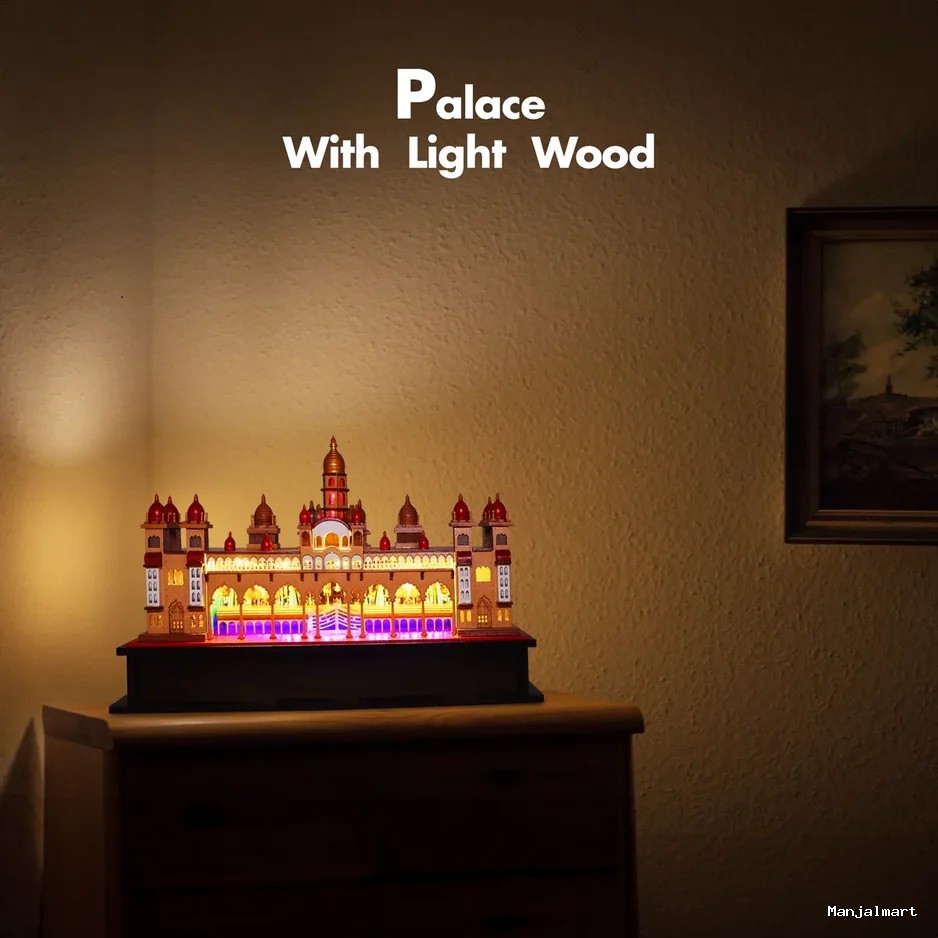 3D Wooden Palace with LED Light– 8 x 5 Inches | Wooden Mysore Palace / Mysore Palace Model for Home Decor
