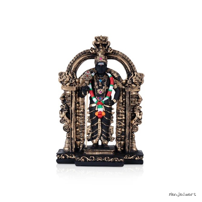 Murugan Statue With Arch- 8.75 x 5.75 Inches | Resin Kartikeya Statue/Black&Copper Polish Murugan Idol for Home
