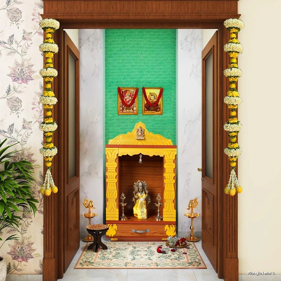Pooja Mandir With Bell | Inner 18x9 Inches/ Outer 29x18 Inches/ Wooden Mandir/ Wooden Temple With Leg for Home