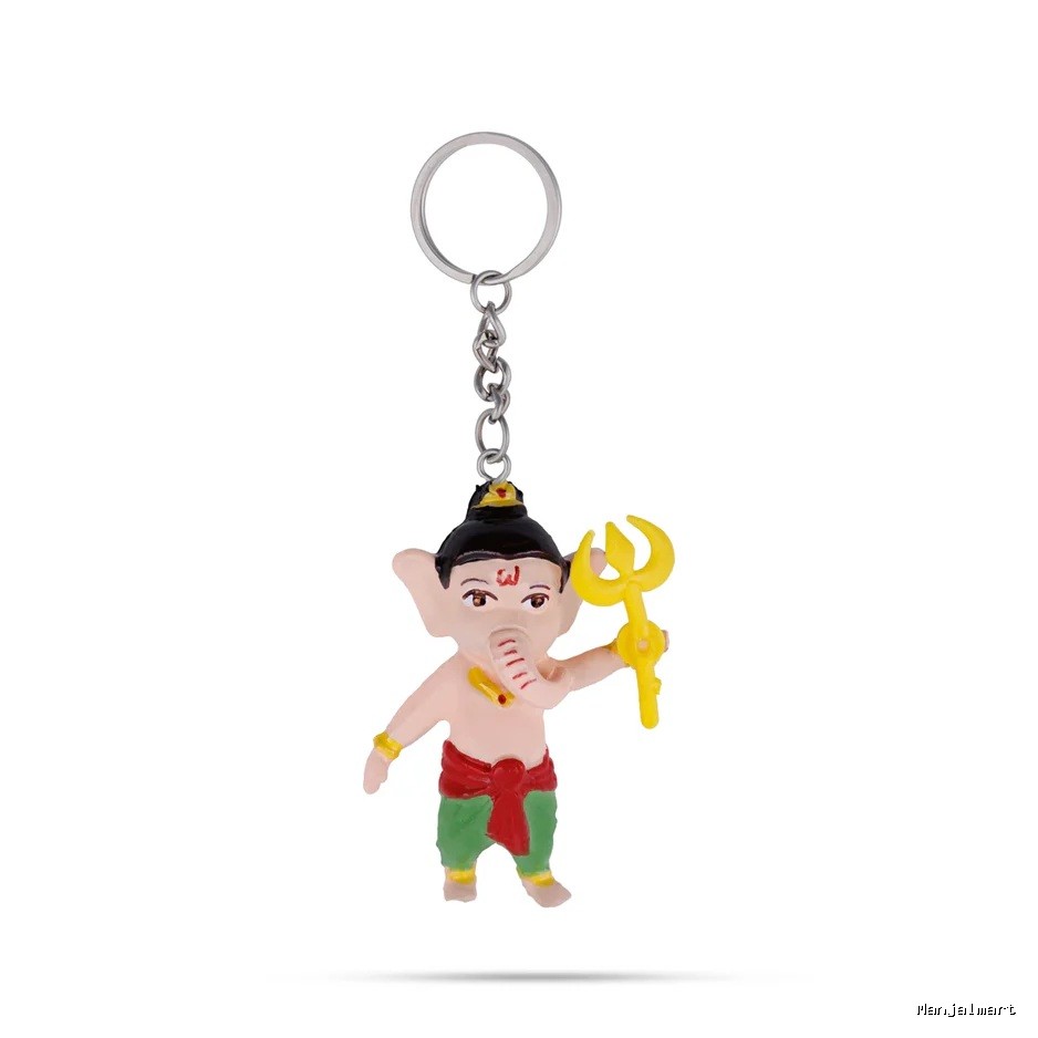 Ganesh Murti With Trishul Design Key Chain- 0.25 X 2.25 Inches | Key Ring/ Key Holder For Gifting, Car And Bike